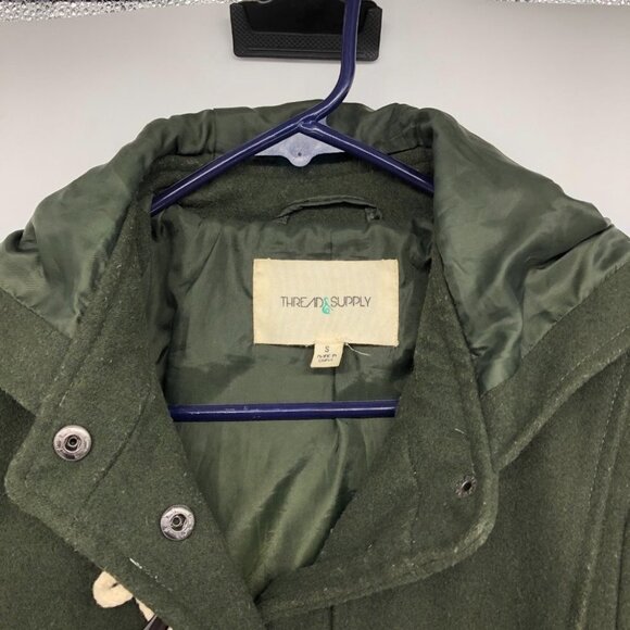 Thread  & Supply Hunter Green Hooded Wool Blend Duffle Coat size S - Picture 4 of 14